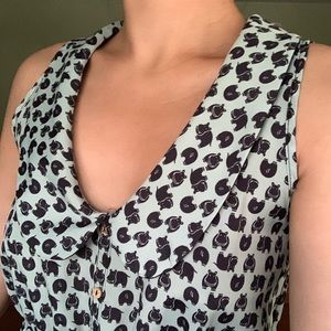 Mint Hippo Print Dress with Peter Pan Collar